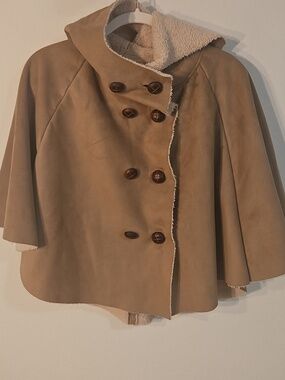 Plastic Island Beige Brown Sherpa-Lined Hooded Cape Coat - Women Sz M